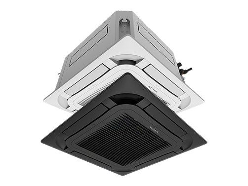 Cassette Heiwa 4 voies, façades blanche et noire, vues de trois quarts sur fond blanc.